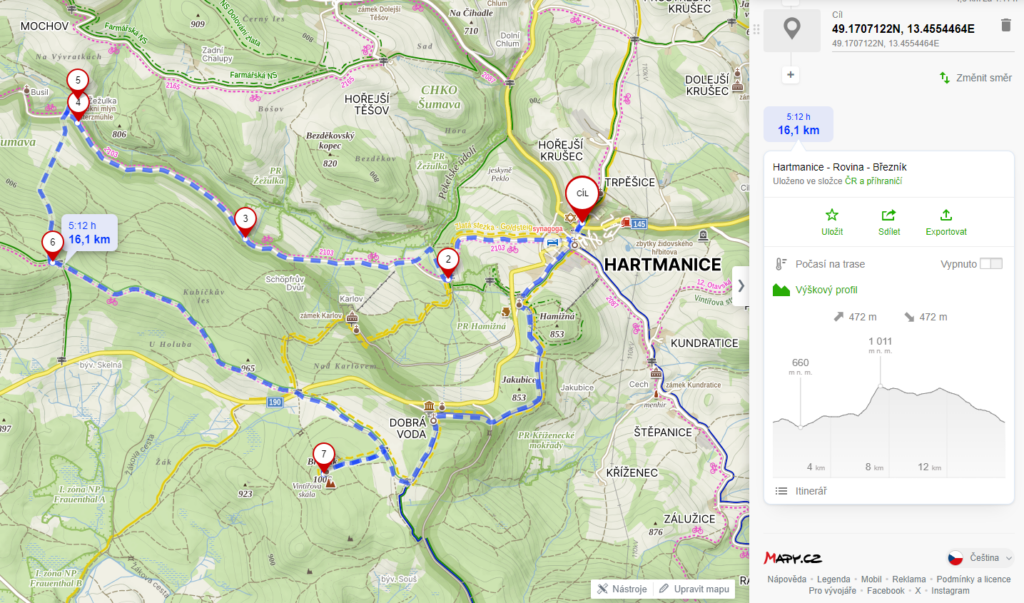 mapa - Hartmanice - Rovina - Březník