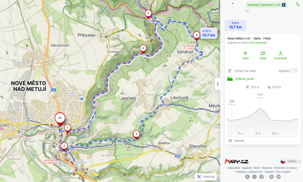 mapa - Nové Město nad Metují - Varta - Peklo