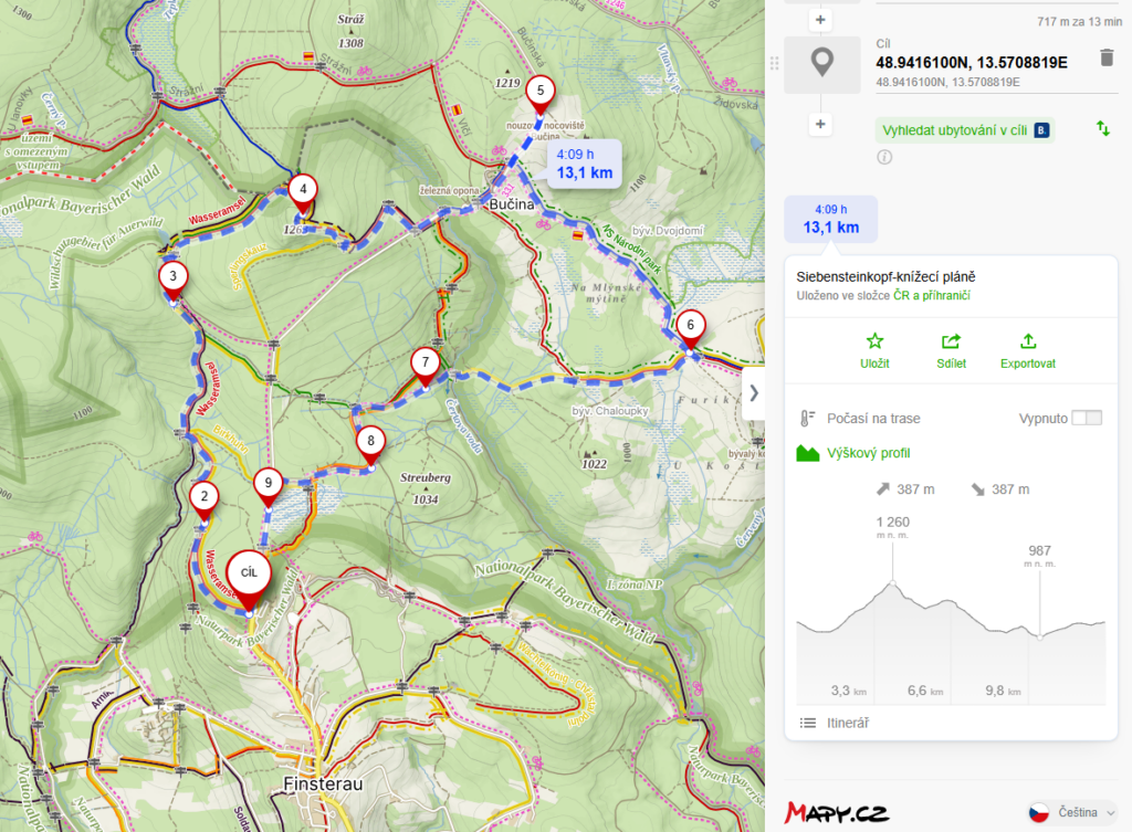 mapa-Finsterau-Siebensteinkopf-Bučina