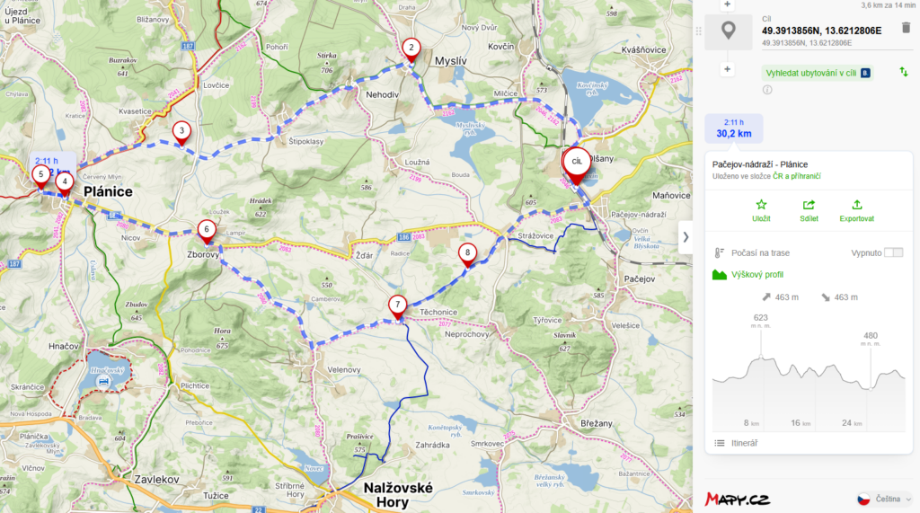 mapa - Pačejov - Plánice